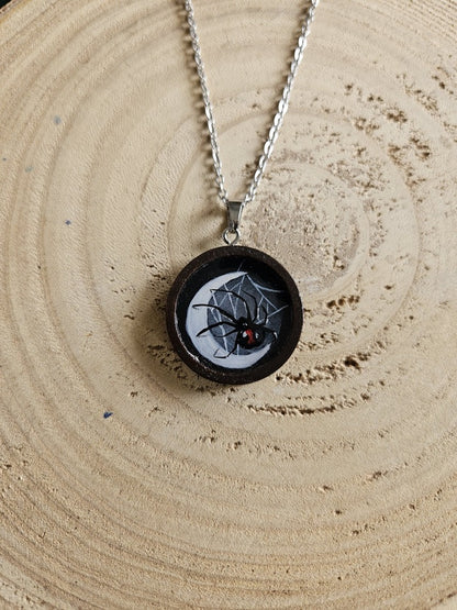 Hand-Painted Miniature Painting Necklace, Gothic Nature Pendant, Stainless Steel Chain, Original Art Jewelry