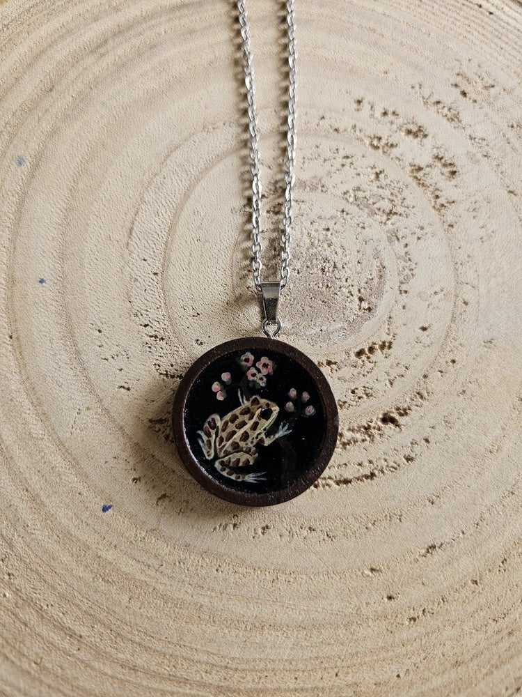 Hand-Painted Miniature Painting Necklace, Gothic Nature Pendant, Stainless Steel Chain, Original Art Jewelry