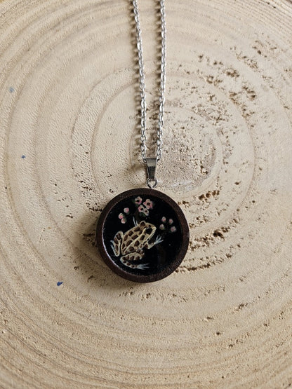 Hand-Painted Miniature Painting Necklace, Gothic Nature Pendant, Stainless Steel Chain, Original Art Jewelry