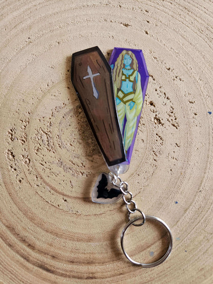 Handmade Gothic Coffin Keychain, Vampire Horror Accessory, Hand-Painted Dark Art