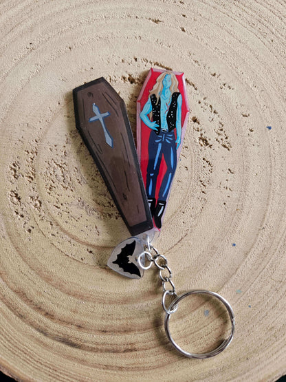 Handmade Gothic Coffin Keychain, Vampire Horror Accessory, Hand-Painted Dark Art