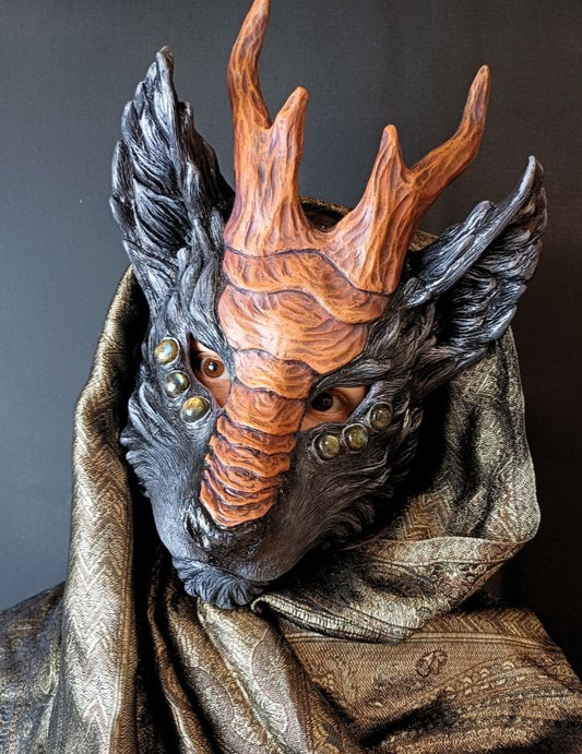 Fantasy Qilin mask adorned with genuine Labradorite gems.

