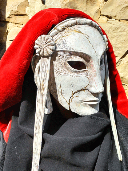 Handcrafted Stone Poet Face mask, detailed resin sculpture, multiple mask configurations, adjustable fit, comfortable padded interior, suitable for theatrical performances.