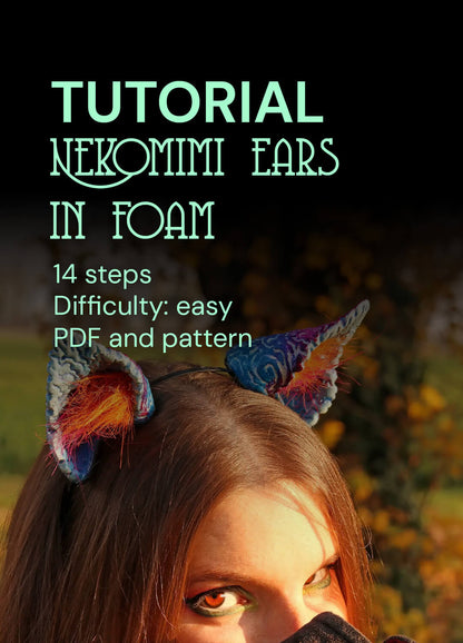 Step-by-step instructions for a DIY Nekomimi ears project using foam, showcasing the initial shaping process.
