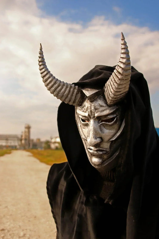 Cosplay mask Harlequin Mask 40k inspired form Eldar Harlequins from Warhammer front view with grey color