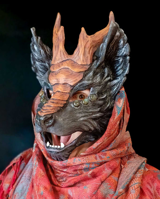 Grey resin Qilin mask, a mythical creature perfect for cosplay and LARP.
