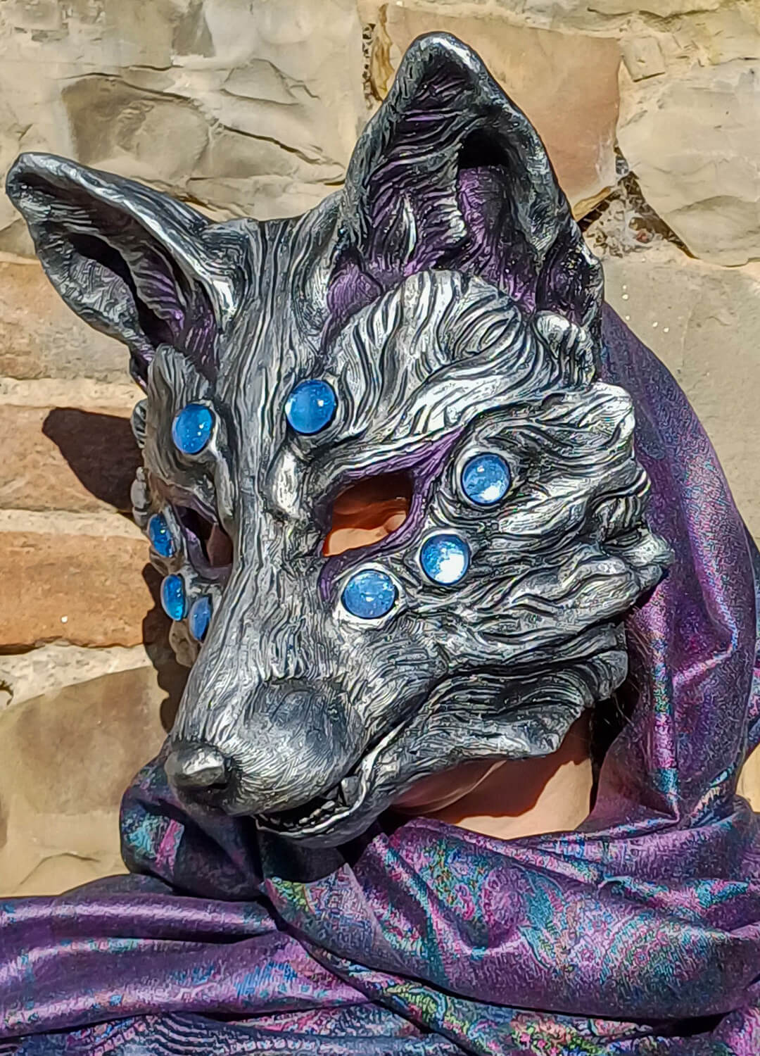 Silver Fox Demon Mask for Cosplay, LARP, and Collectors – Hand-Painted Resin
