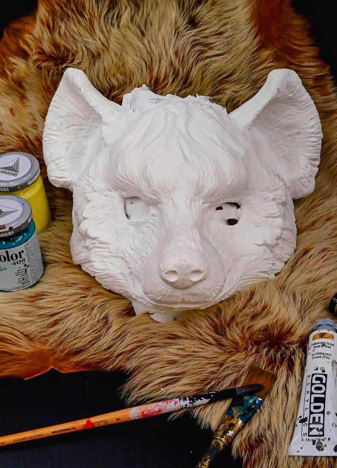 Hyena Blank Resin mask front view with colors for craft ideas and cosplay costumes