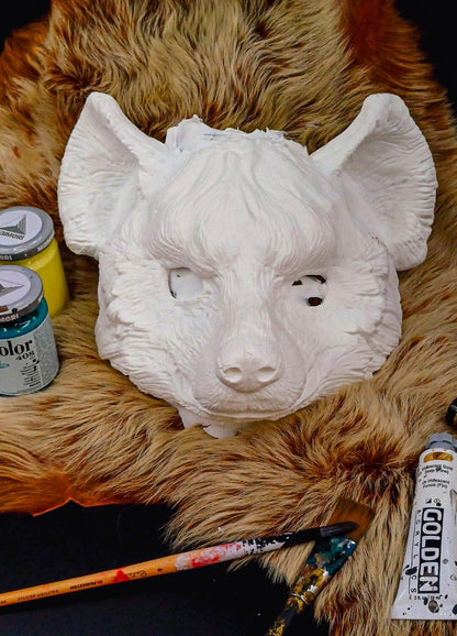 Hyena Blank Resin mask front view with colors for craft ideas and cosplay costumes