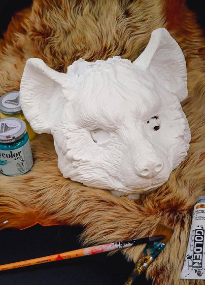 Hyena Blank Resin mask front view with colors for craft ideas and cosplay costumes