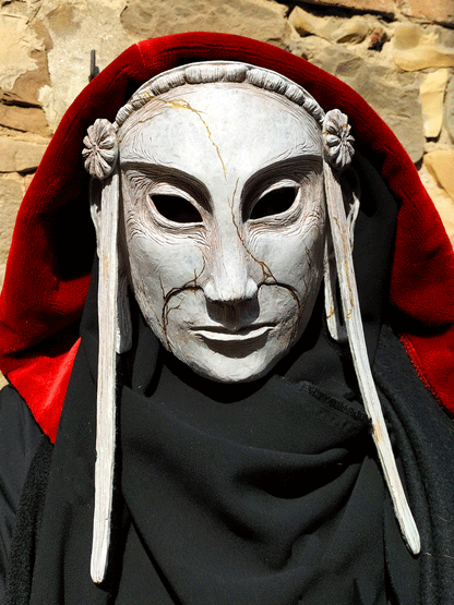 Handcrafted Stone Poet Face mask, inspired by Kyoto deity statues, resin material, available in full face with detachable chin, full face fixed, or half mask with Labradorite, suitable for LARP and cosplay