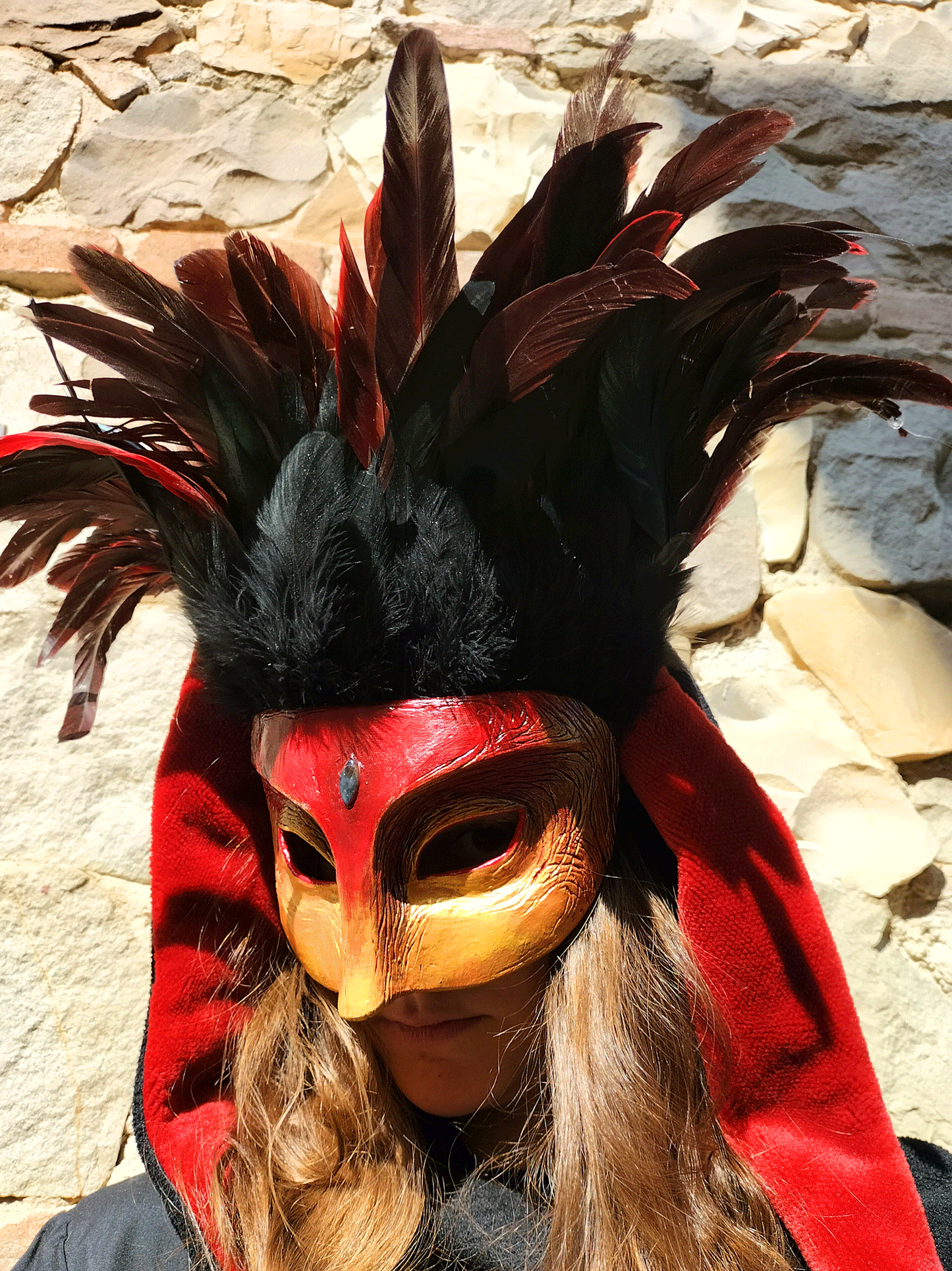 Stone Poet mask, inspired by Kyoto deity statues, featuring kintsugi details, unique artistic design, ideal for cultural events and cosplay