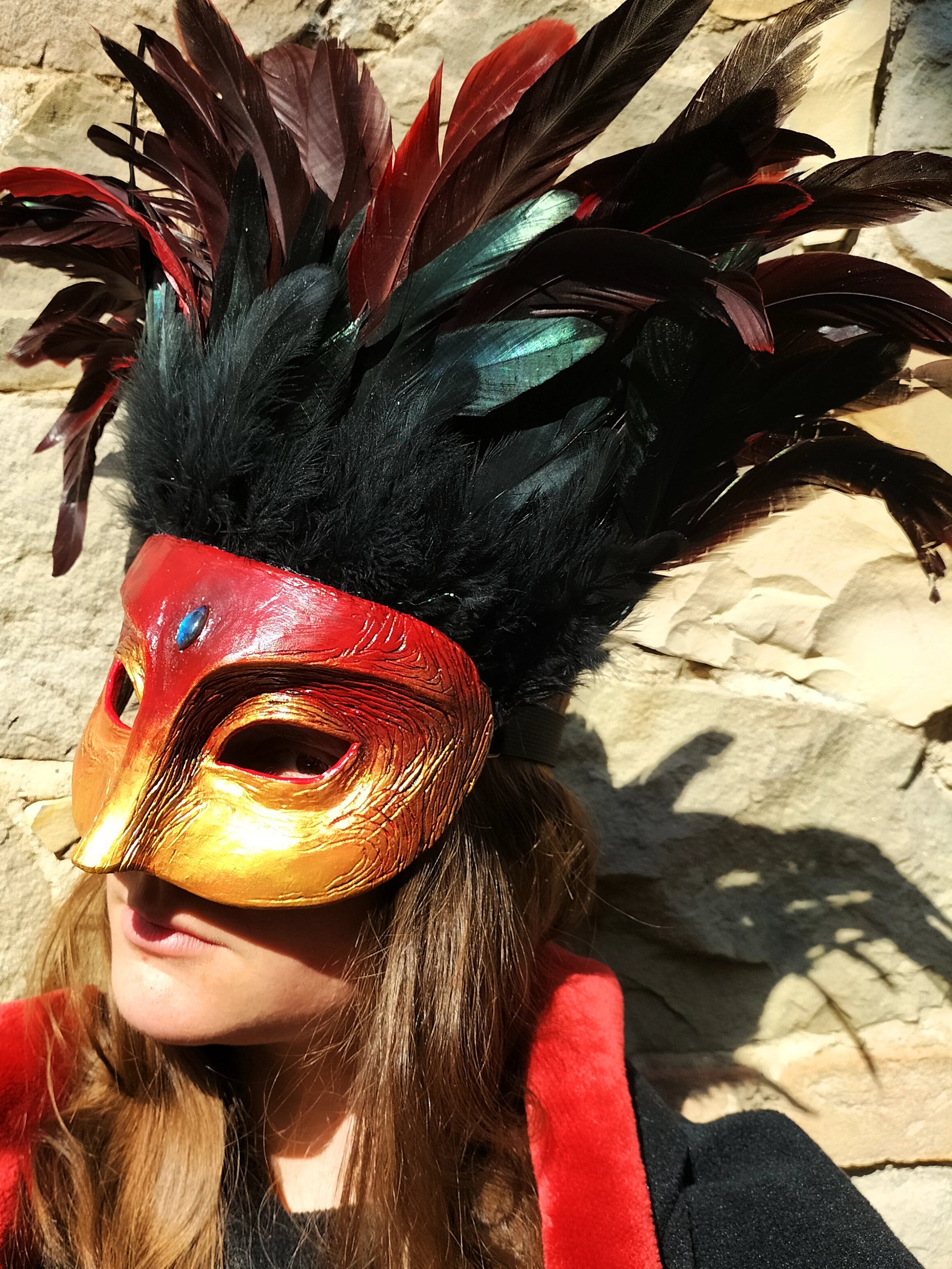 Resin Stone Poet mask, hand-painted with intricate details, inspired by Kyoto deities, available in multiple styles, suitable for artistic expression.