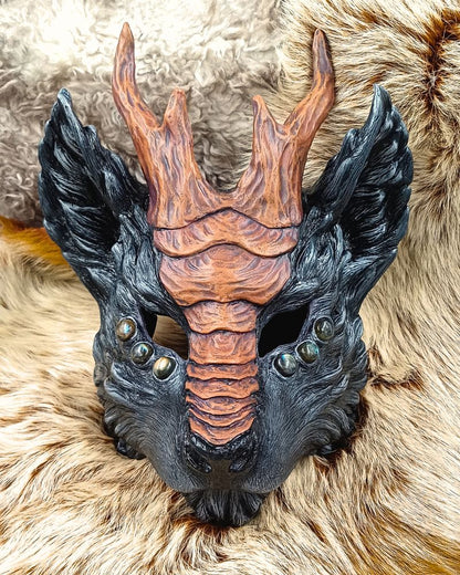 Grey-toned Qilin mask inspired by traditional Chinese mythology.
