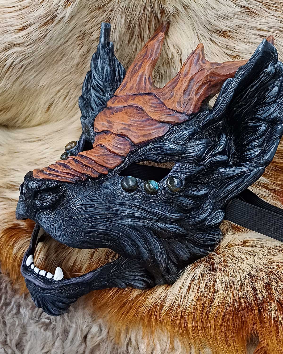 Example of painted Kirin Qilin mask, demonstrating potential Chinese demon cosplay mask design