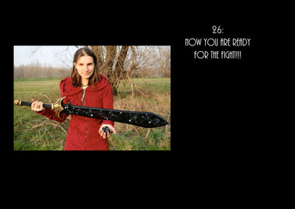 Tutorial to create a 120cm sword for LARP and cosplay, 80s inspired design, downloadable file with instructions and materials, community support available