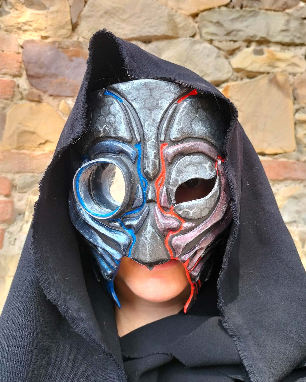 Cyberpunk Droid Mask Worn, Cosplay, LARP, Futuristic Costume