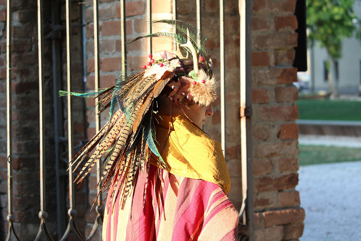 DIY project for a transformable feather headdress that becomes a tiara.