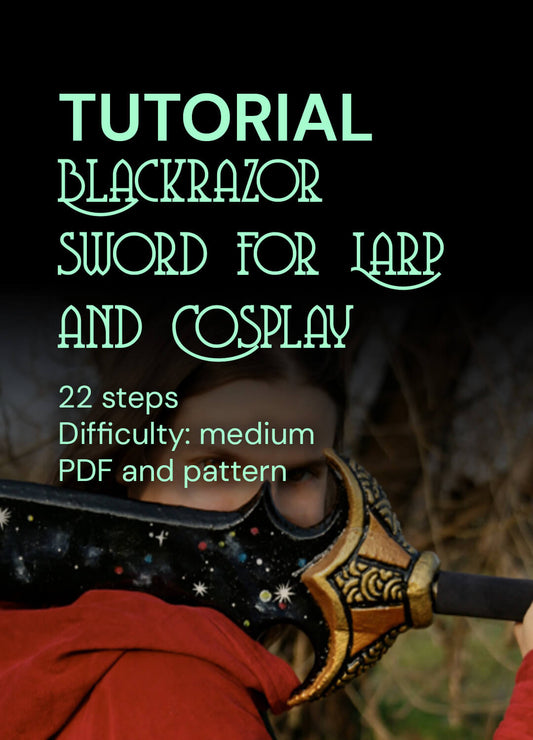 Step-by-step photo tutorial for creating a Dungeons & Dragons inspired fantasy sword, medium difficulty level, downloadable file with templates and materials list included.