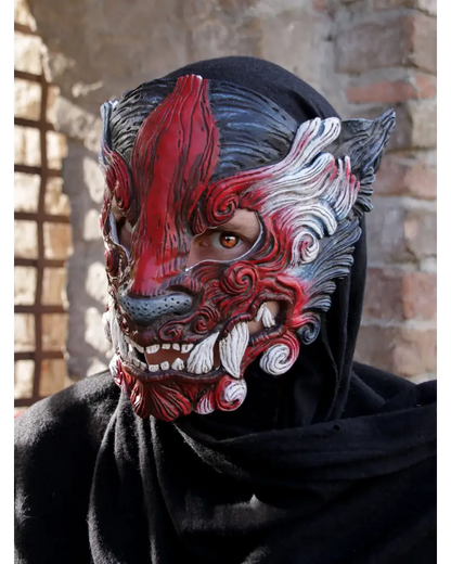 American Flag Oni Mask display, gothic decor, unique home decor, handcrafted resin.