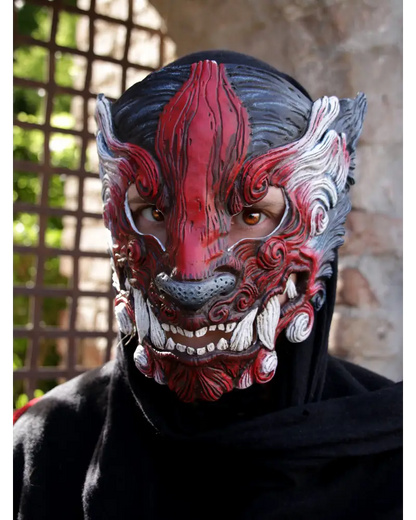 Hand-painted American Flag Oni Mask, red, white, and blue, resin mask details