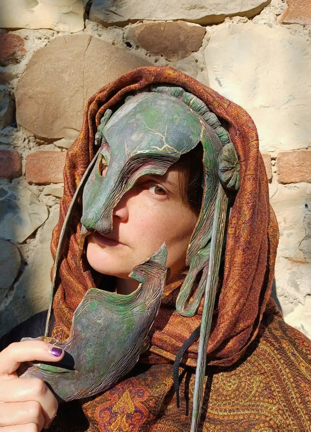 handcrafted kintsugi resin mask full face masquerade design