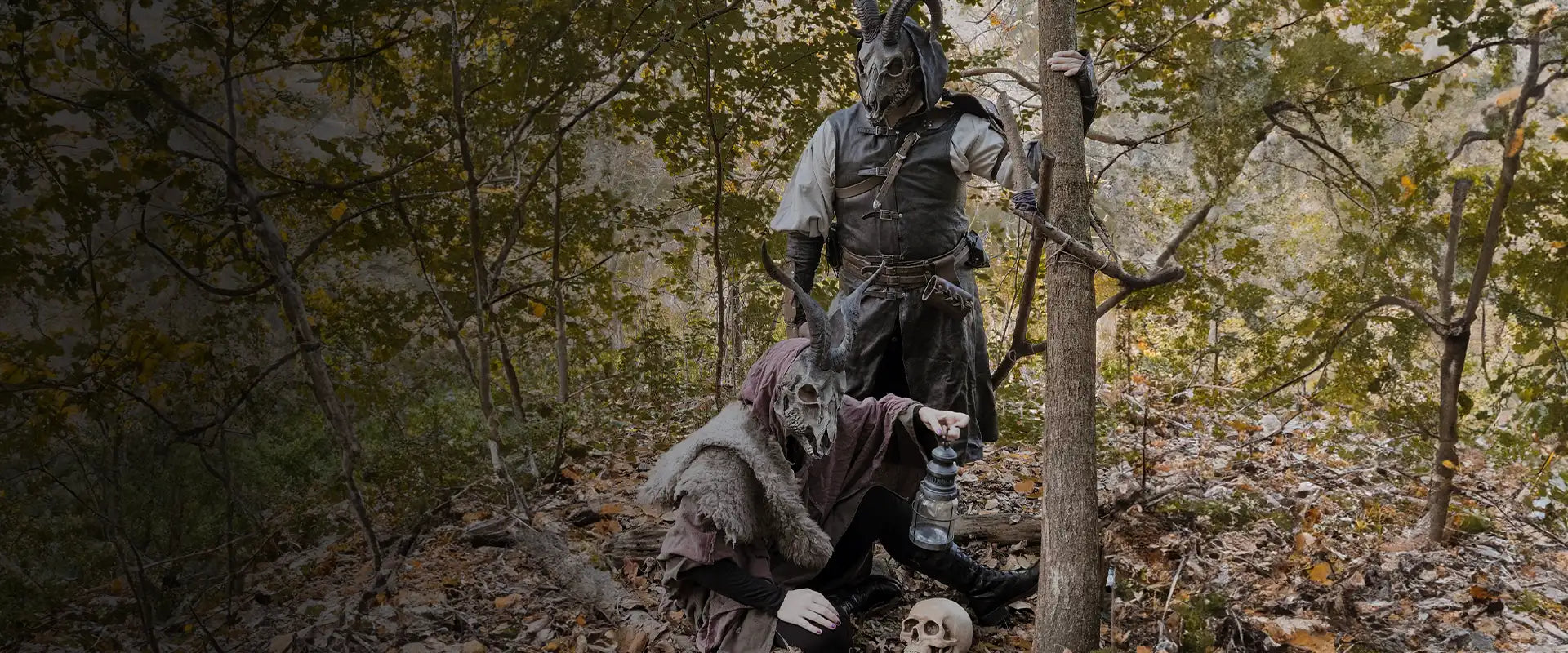 Handcrafted Leshy goat and ram skull resin masks inspired by forest spirits, ritual symbolism, and the archetype of Baphomet