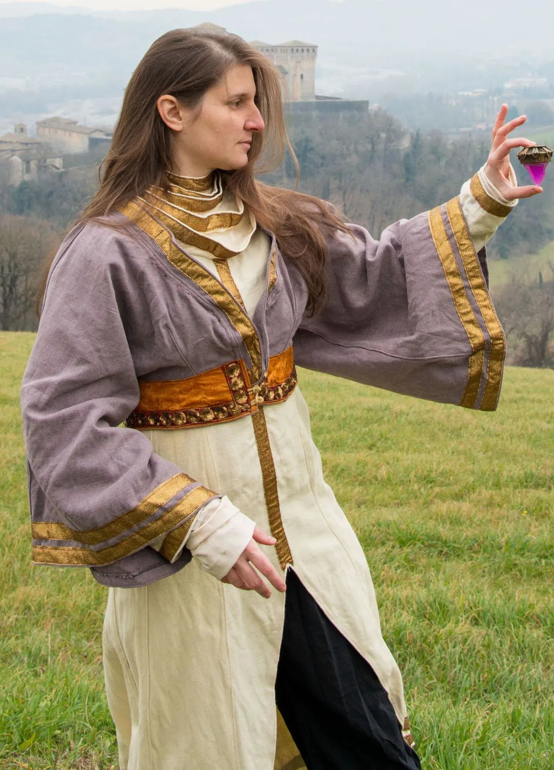 Ladyhawke-inspired LARP tunic with resin buttons, ideal for Halloween costume, cosplay clothing, and gothic costume styling.
