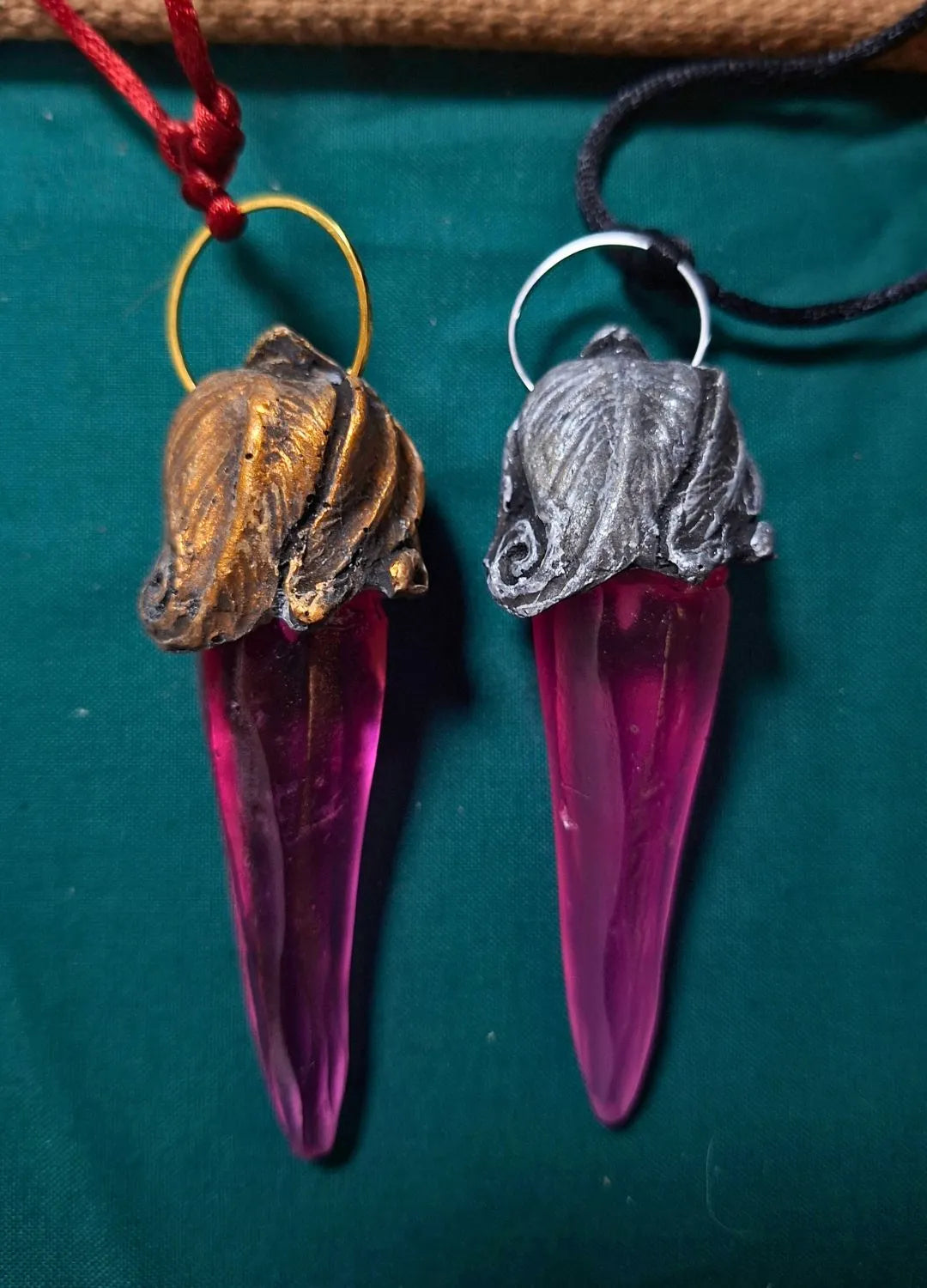 An authentic soulbound crystal pendant used as a high-quality LARP accessory to enhance a wizard or mage fantasy costume.