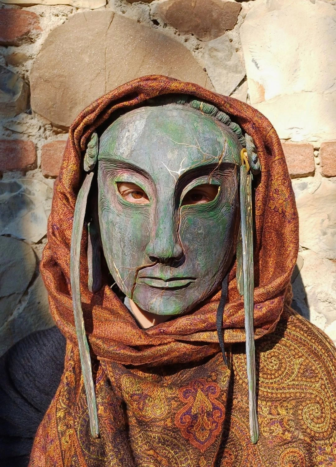 stone poet kintsugi resin mask inspired by japanese demon art handmade in italy