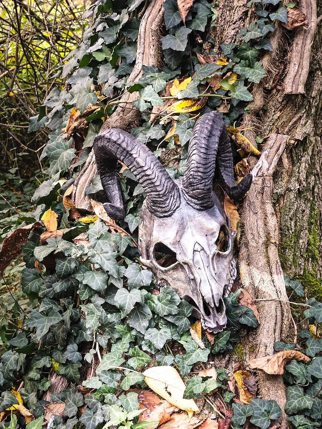 horned resin mask inspired by leshy mythology