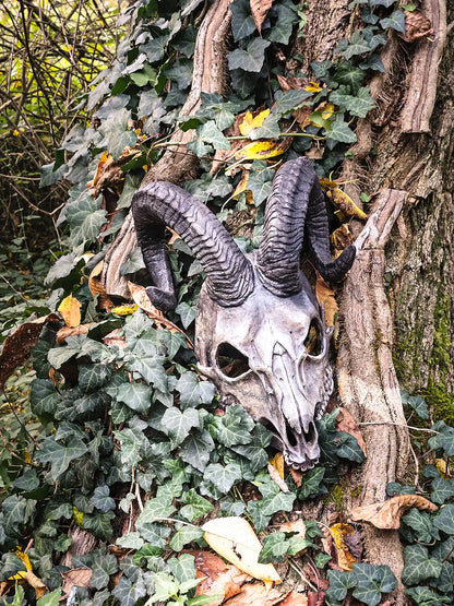 horned resin mask inspired by leshy mythology