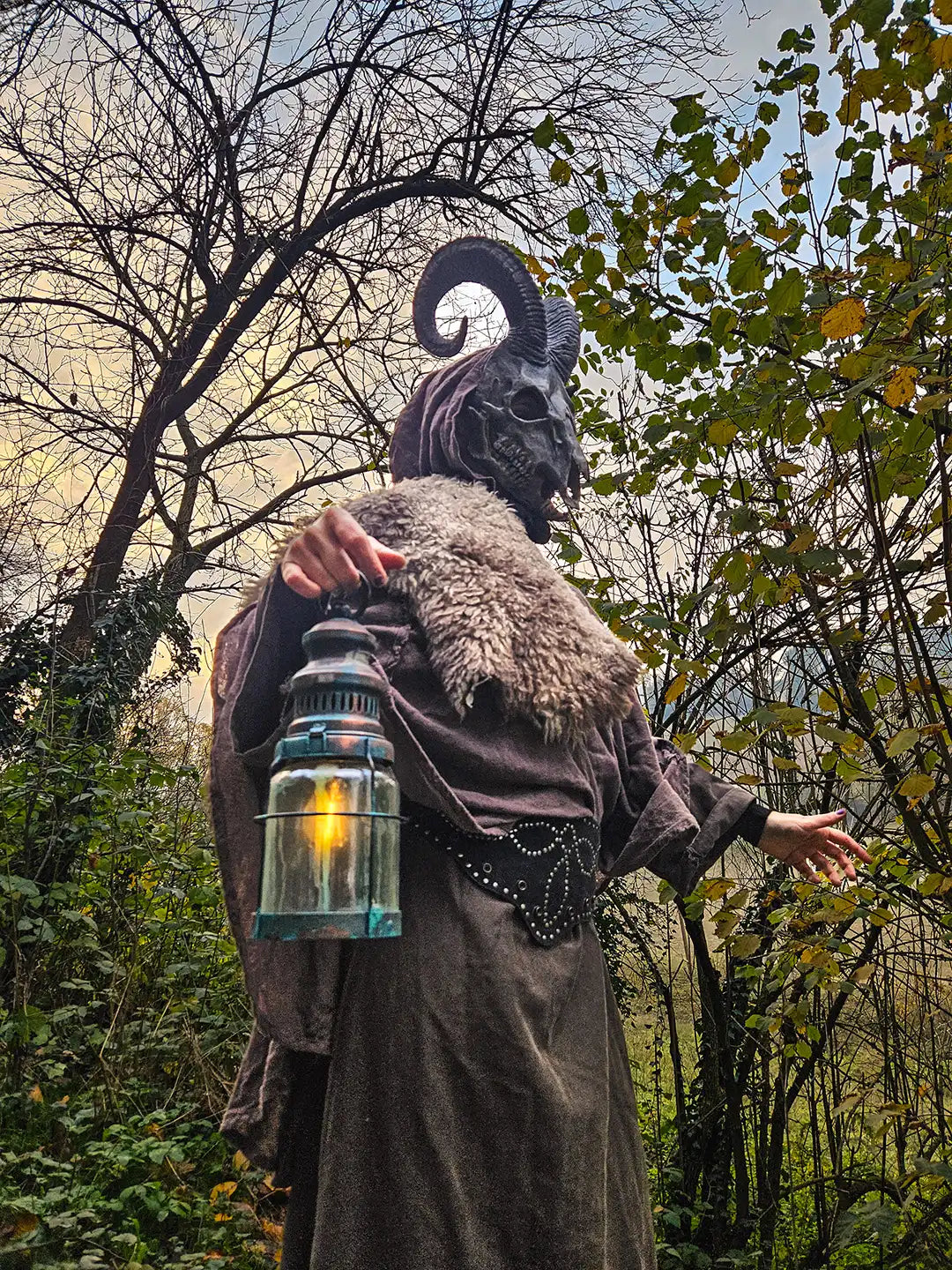 goat skull cosplay mask with horns forest spirit design