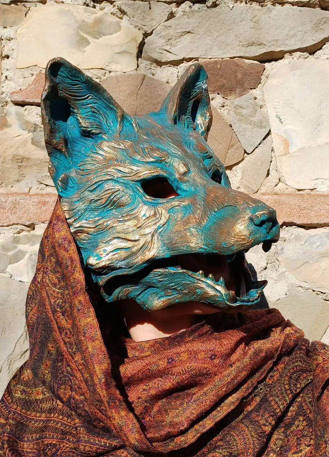 chinese demon fox mask with oxidized resin finish handmade