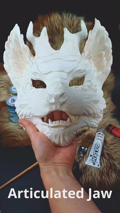 Detailed view of Kirin Qilin mask's facial features, emphasizing quality for a striking demon mask