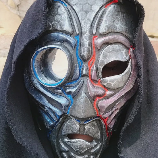 Cyberpunk Droid Mask Glowing Under UV Light, Special Effects, Cosplay