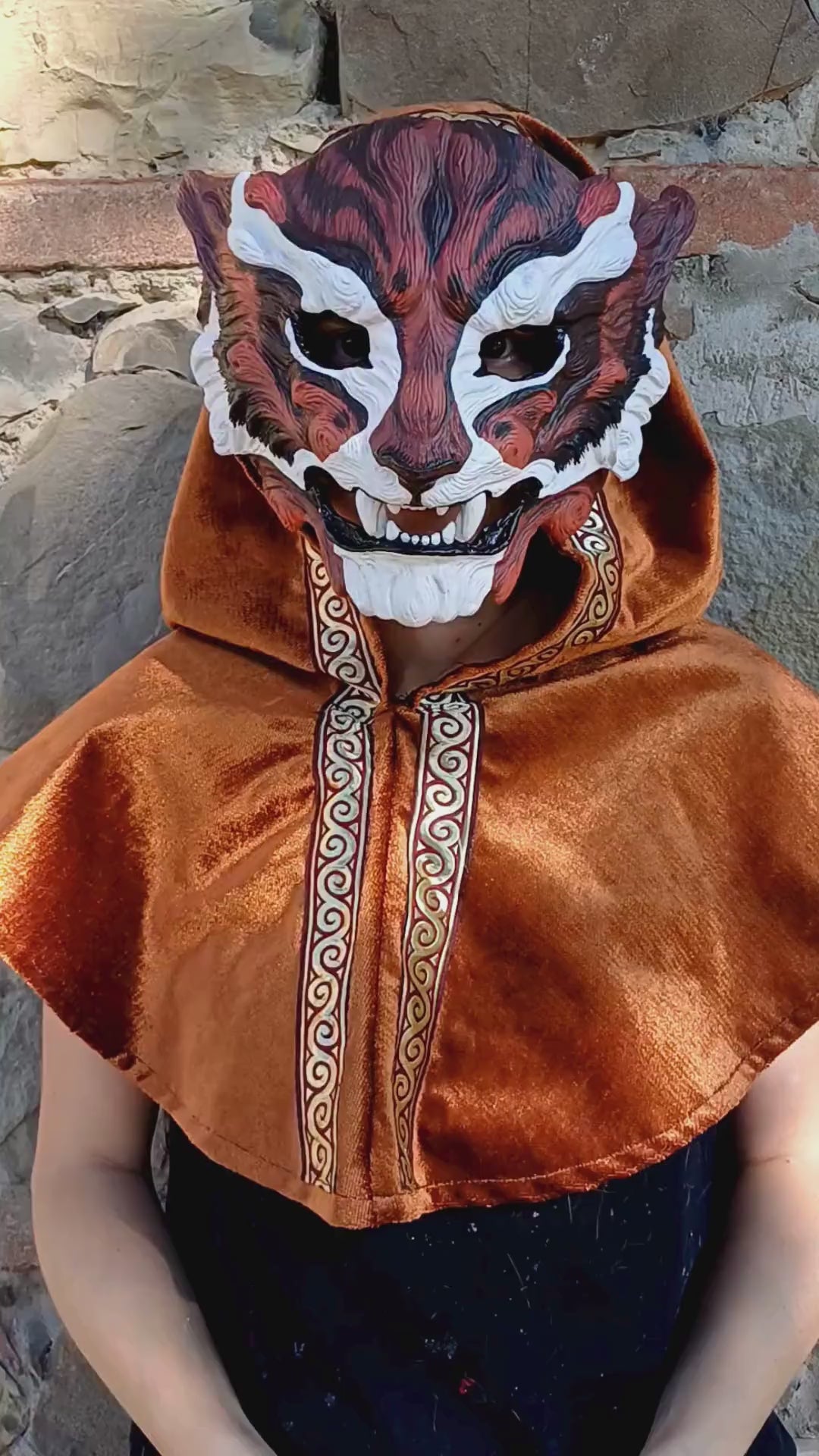Image showing the Bau Hu mask crafting process, from resin molding to hand painting.