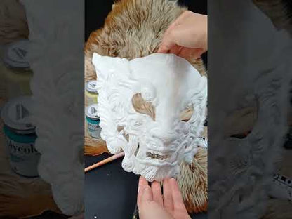 A blank resin demon mask, oni mask built for painting, weathering, and personal oni designs.