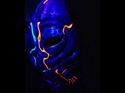 A cyberpunk mask designed to glow under UV and black light.