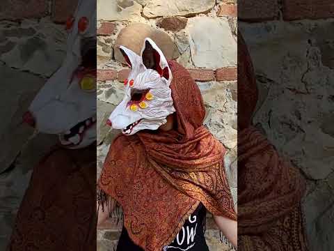 Hand-painted Huli Jing fox demon resin mask with articulated or fixed jaw for cosplay and LARP