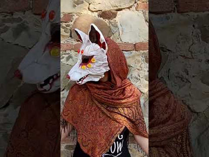 Hand-painted Huli Jing fox demon resin mask with articulated or fixed jaw for cosplay and LARP