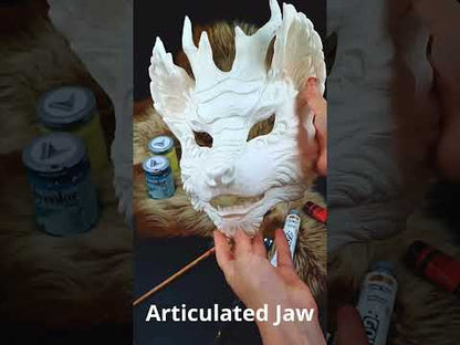 DIY Kirin Qilin blank resin mask with articulated jaw option, Chinese demon cosplay mask to paint