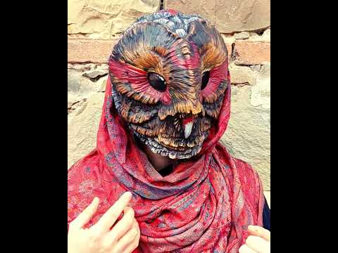 Handcrafted shaman barn owl resin mask inspired by mystical and ritual symbolism