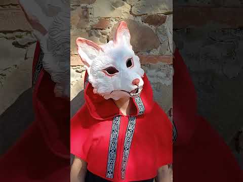 Hand-painted white Huli Jing fox demon resin mask with articulated or fixed jaw for cosplay and LARP