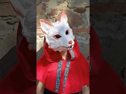 Hand-painted white Huli Jing fox demon resin mask with articulated or fixed jaw for cosplay and LARP