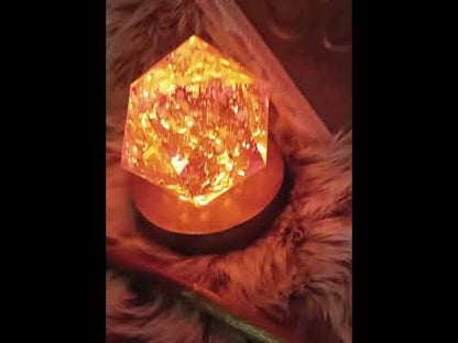 Handcrafted D20 resin lamp with gold leaf, tabletop RPG collectible dice decor unlit