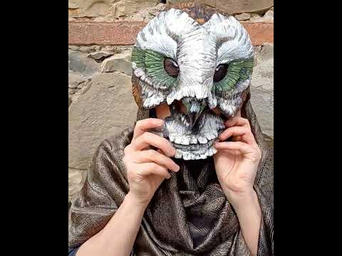 Hand-painted barn owl resin mask with detachable jaw for cosplay and LARP