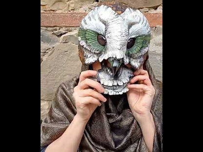Hand-painted barn owl resin mask with detachable jaw for cosplay and LARP