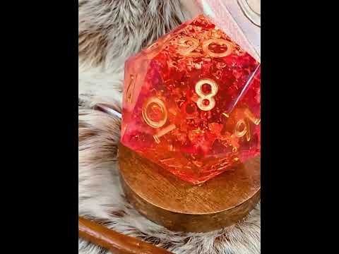 Handcrafted D20 LED resin lamp glowing with gold leaf, tabletop RPG and Dungeons and Dragons decor light