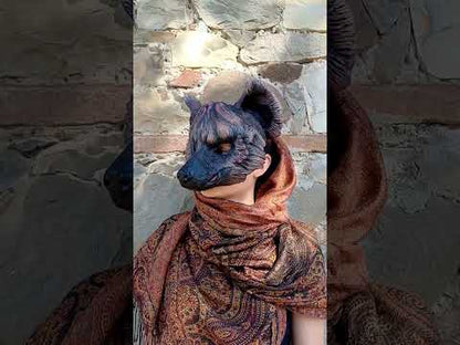 Hand-painted hyena resin mask inspired by were-hyena mythology for cosplay and LARP